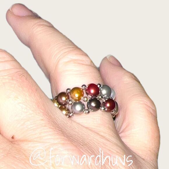 Freshwater Pearl Multicolored Stretch Ring - Picture 4 of 8